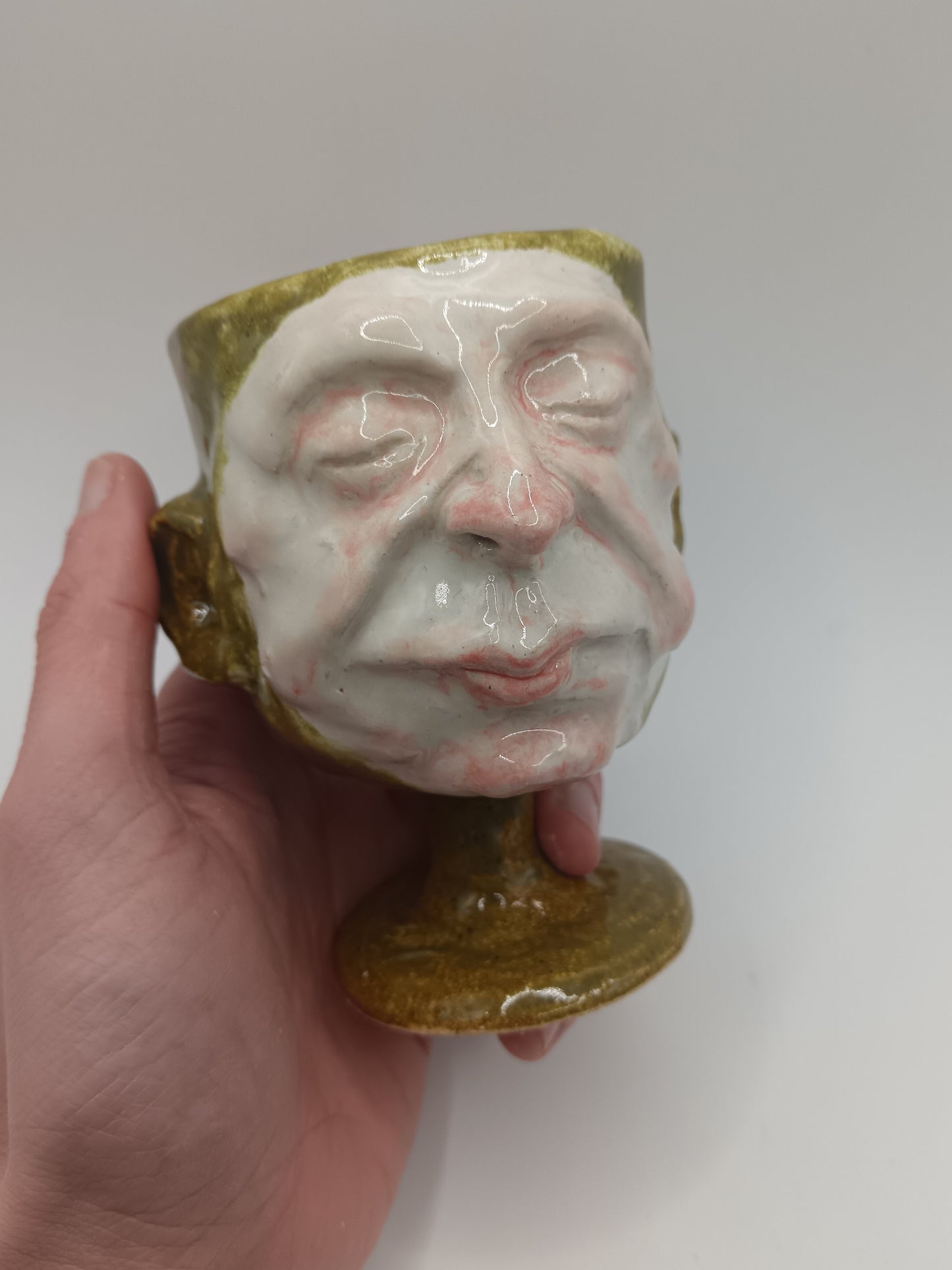 Green Ceramic Face Goblet