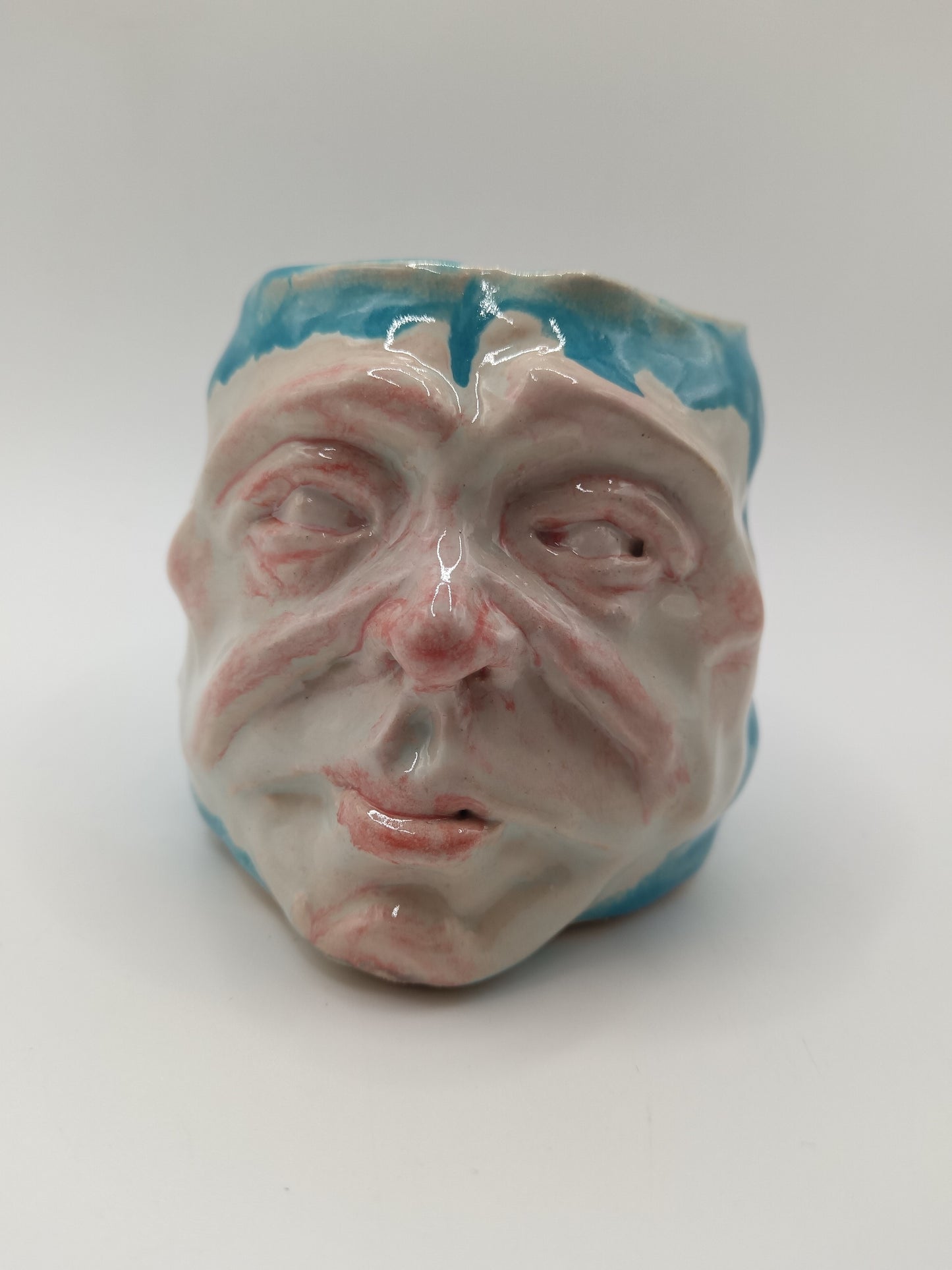 Blue Ceramic Face Tumbler