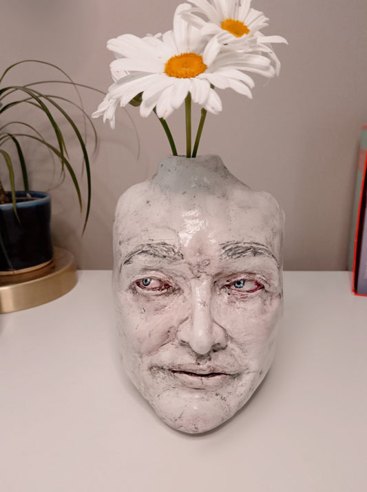 Francis Underwater Handmade Clay Portrait vase, Front Home setting flowers