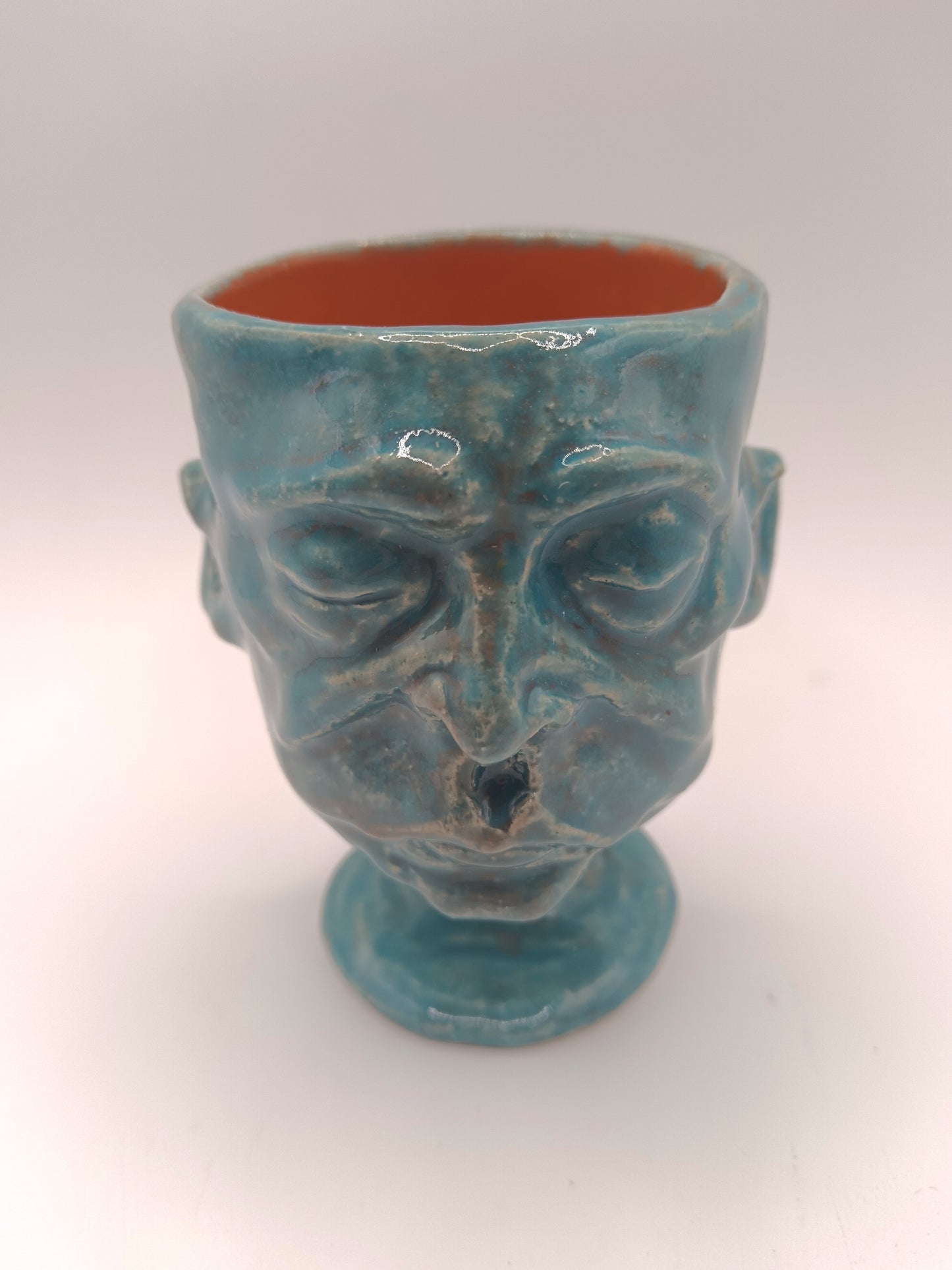 Blue + Orange Ceramic Face Goblet