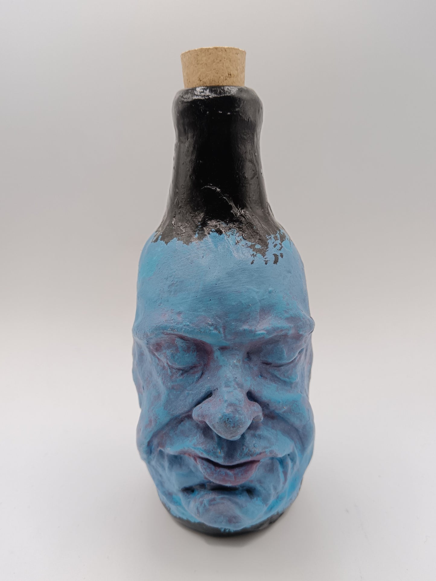 blue handmade portrait bottle vase