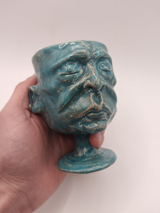 Blue + Orange Ceramic Face Goblet