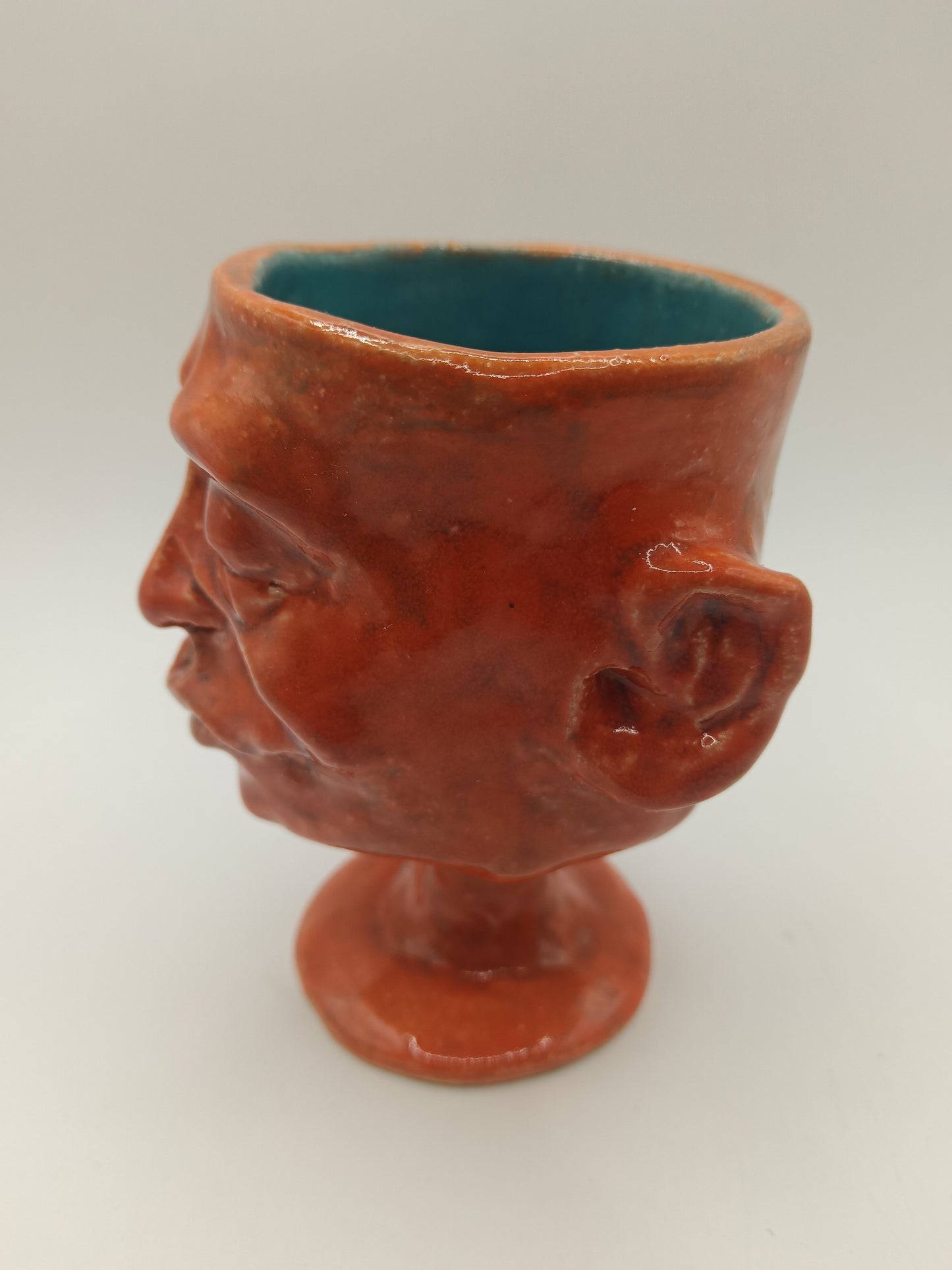 Orange + Blue Ceramic Face Goblet