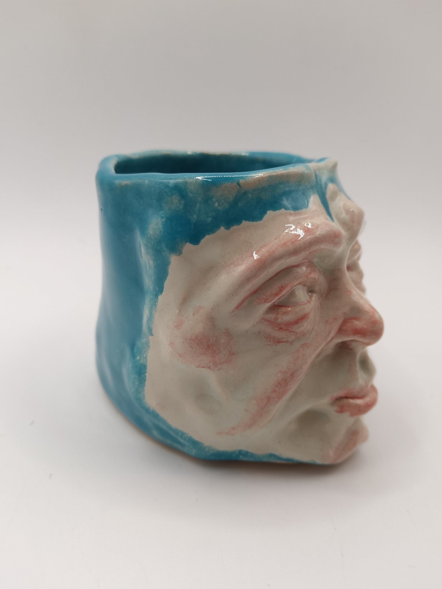 Blue Ceramic Face Tumbler