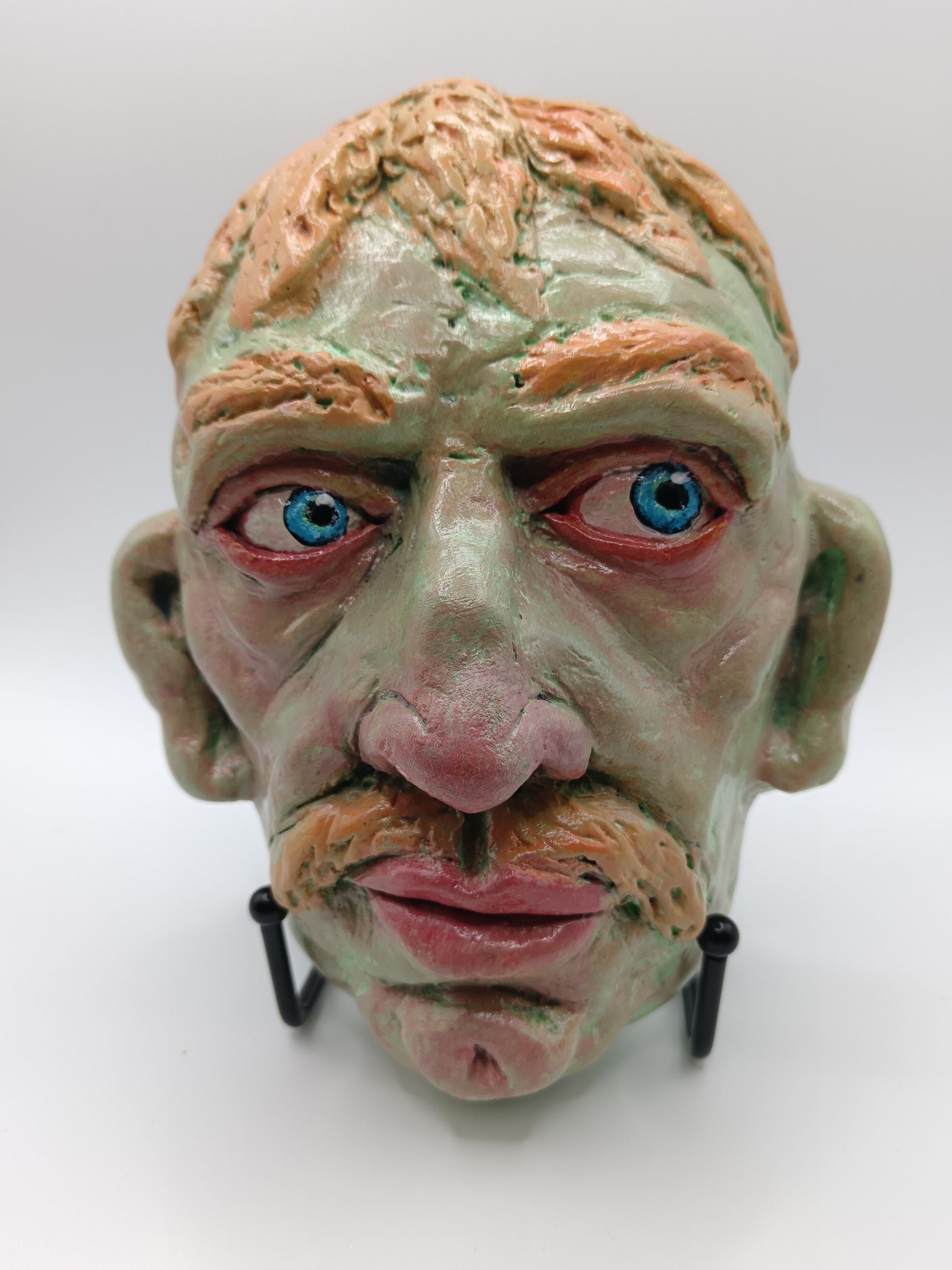 Francis underwater Hand sculpted green man sculpture with stand, front