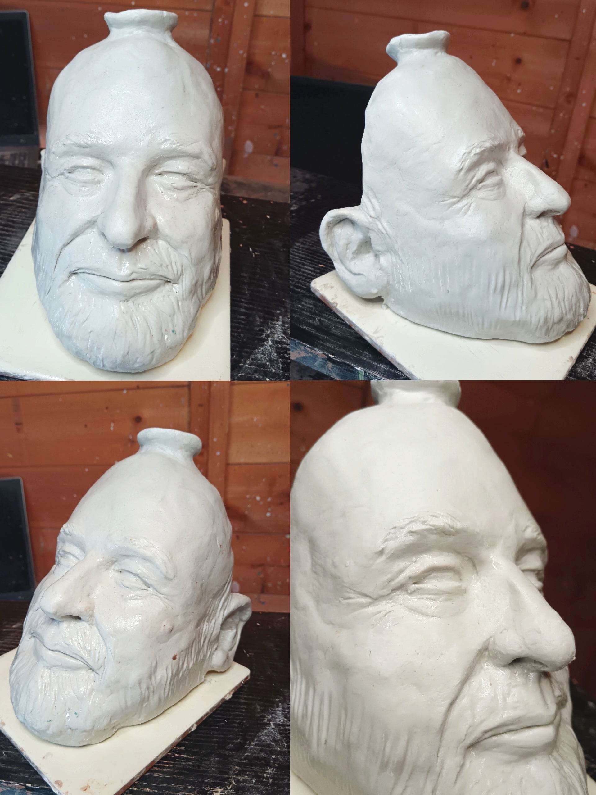 unfinished portrait sculpture commission of man with beard