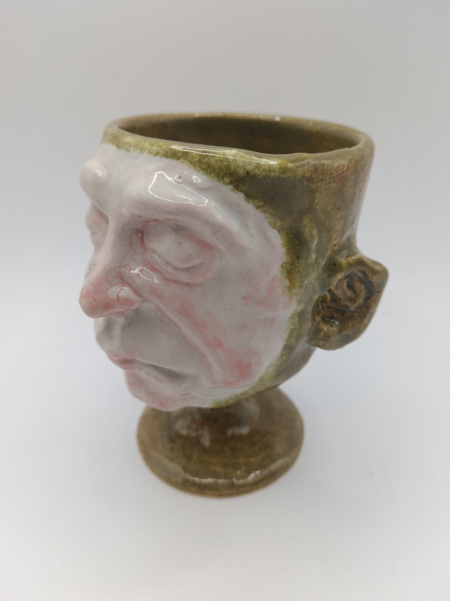 Green Ceramic Face Goblet
