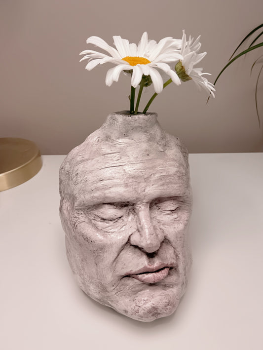 Francis Underwater Airy dry clay vase - male face, home setting flowers